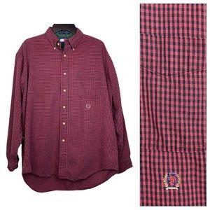 Vintage Tommy Hilfiger Red Black Gingham Button Down Size Large